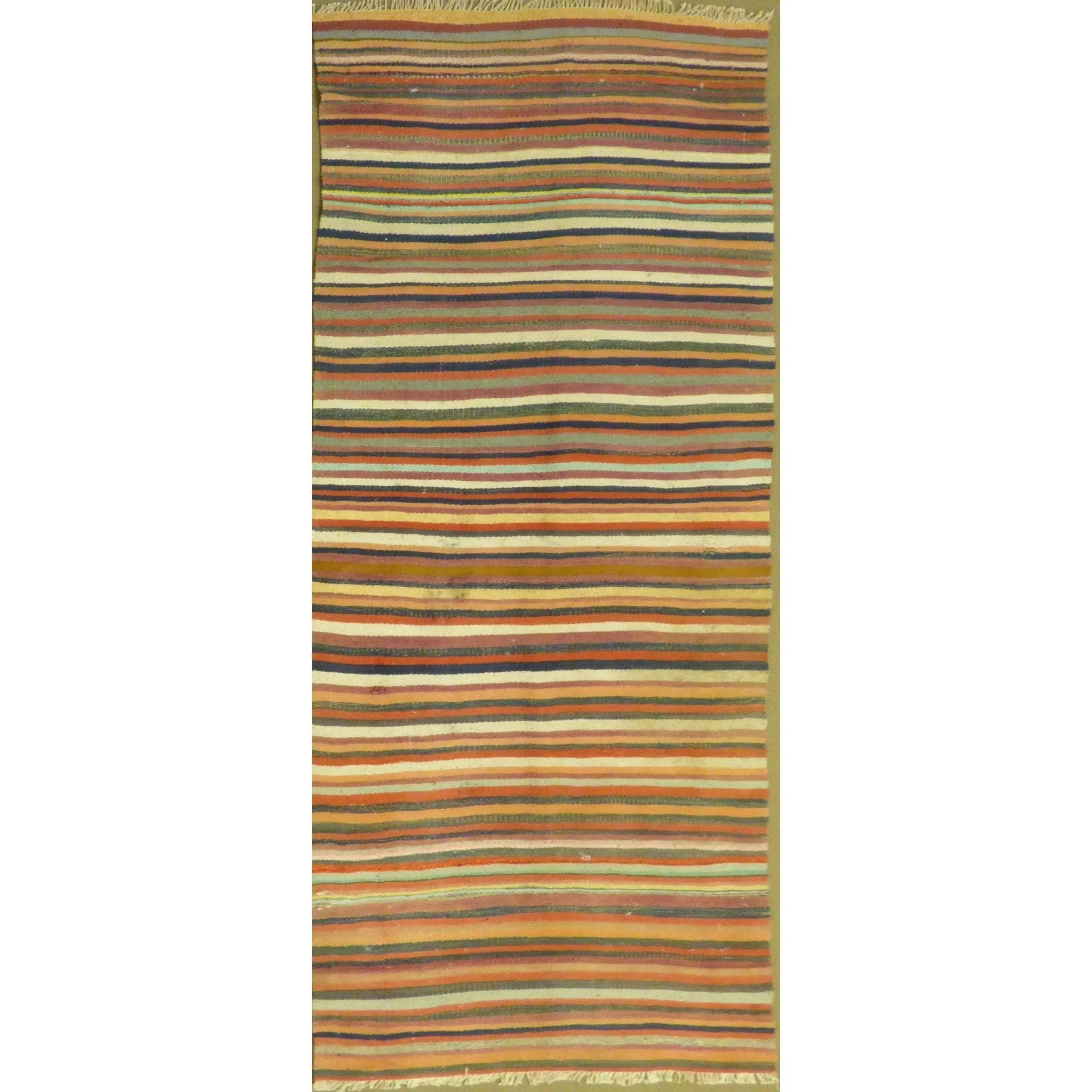 One Of The Kind Authentic Hand-Knotted Sanandaj Vintage Kilim 8'11" X 3'3"